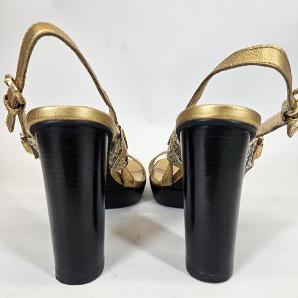 Michael Kors Sandal Women 7M Gold Snake Animal High Heel Chunky Boho Y2K 4.5"H - Picture 9 of 9